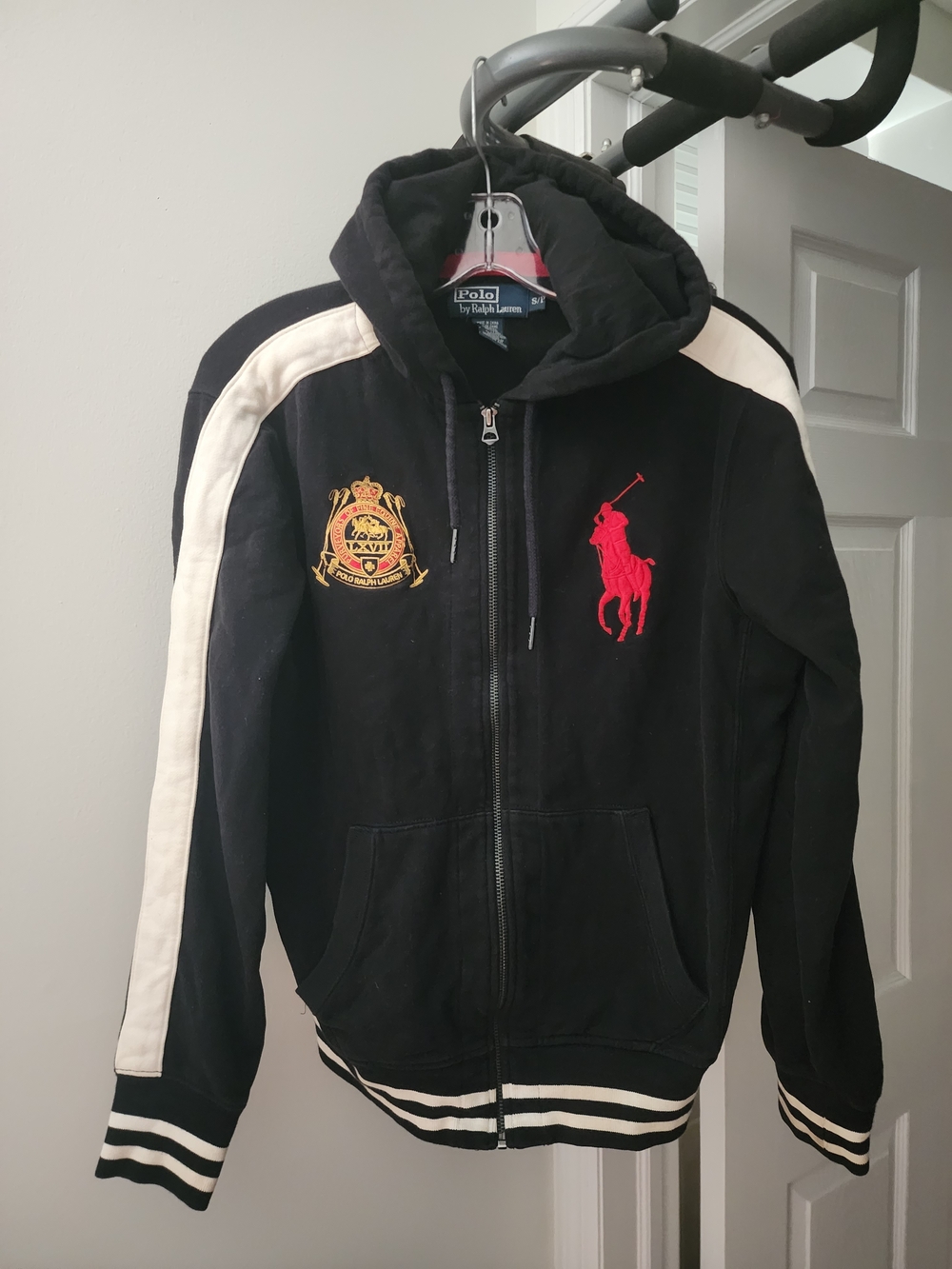 Polo by Ralph Lauren Black Hooded Sweatshirt with Gold & Red Crest